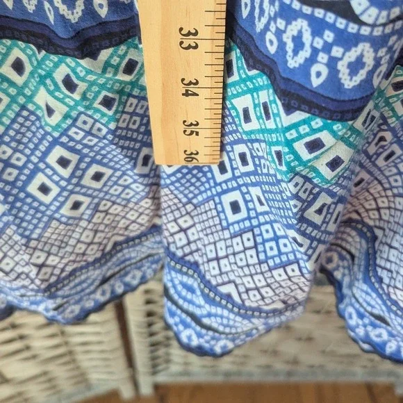 Blue White Print Cotton Empire Waist Babydoll Dress Sz 2X 26/28 Resortwear Boho - Picture 6 of 8